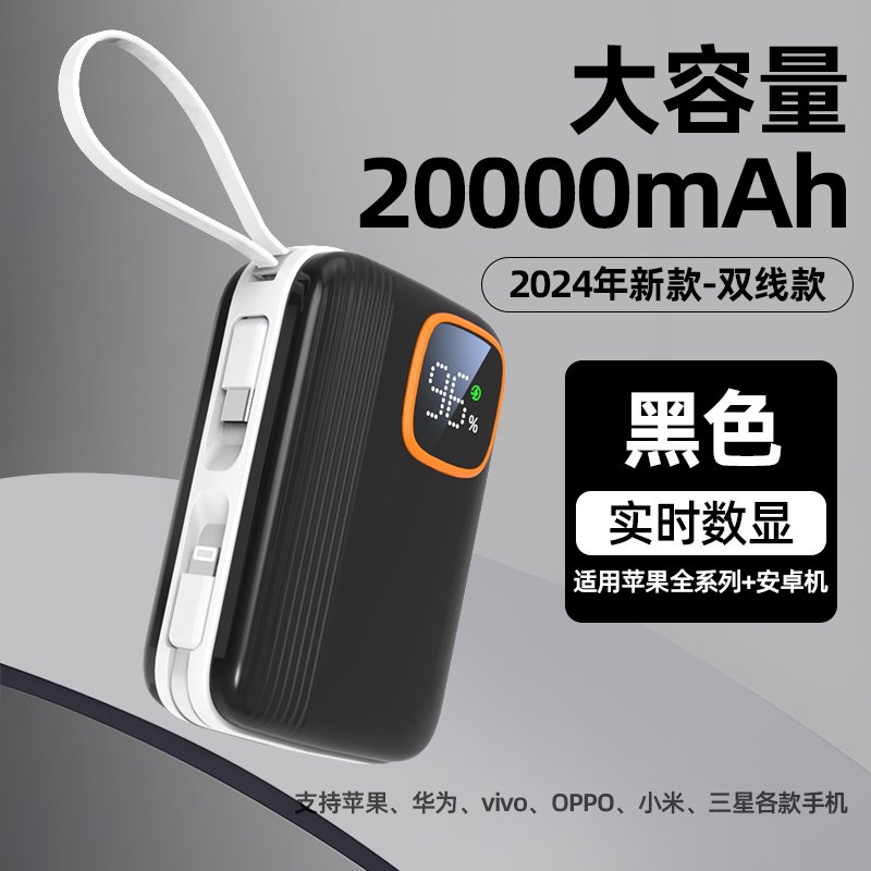 20000mAh power bank with built-in Type-C and Luzning cables